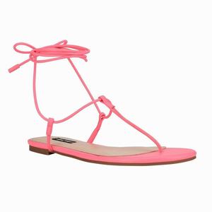 Nine West Tella Ankle Wrap Flat Sandals - Pink - Ireland (UH0372981)